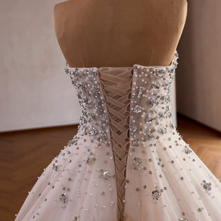 Princess Ball Gown Wedding Dress with All-Over Crystal Beading and Tulle Skirt - Rosymae