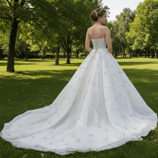 Princess Ball Gown Wedding Dress with All-Over Crystal Beading and Tulle Skirt - Rosymae