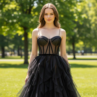 ‎Princess Chapel Train Black A-line Wedding Dress - Rosymae