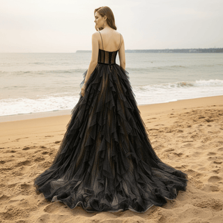 ‎Princess Chapel Train Black A-line Wedding Dress - Rosymae