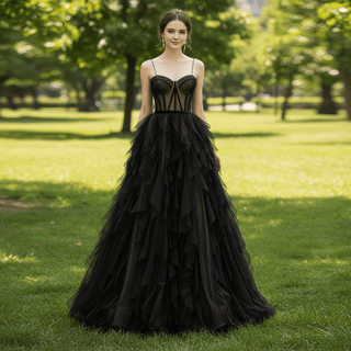 ‎Princess Chapel Train Black A-line Wedding Dress - Rosymae