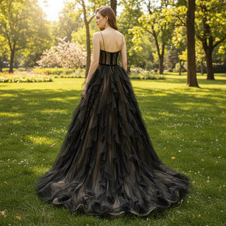 ‎Princess Chapel Train Black A-line Wedding Dress - Rosymae