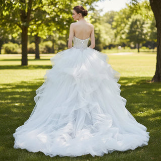 Princess Couture Sleeveless Tulle Wedding Dress with Ruffle - Rosymae