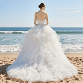 Princess Couture Sleeveless Tulle Wedding Dress with Ruffle - Rosymae