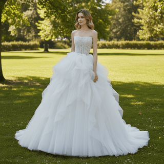 Princess Couture Sleeveless Tulle Wedding Dress with Ruffle - Rosymae