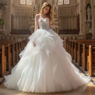 Princess Couture Sleeveless Tulle Wedding Dress with Ruffle - Rosymae