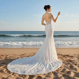 Princess Fit Flare Lace Vneck Wedding Dress with Spaghetti Strap - Rosymae