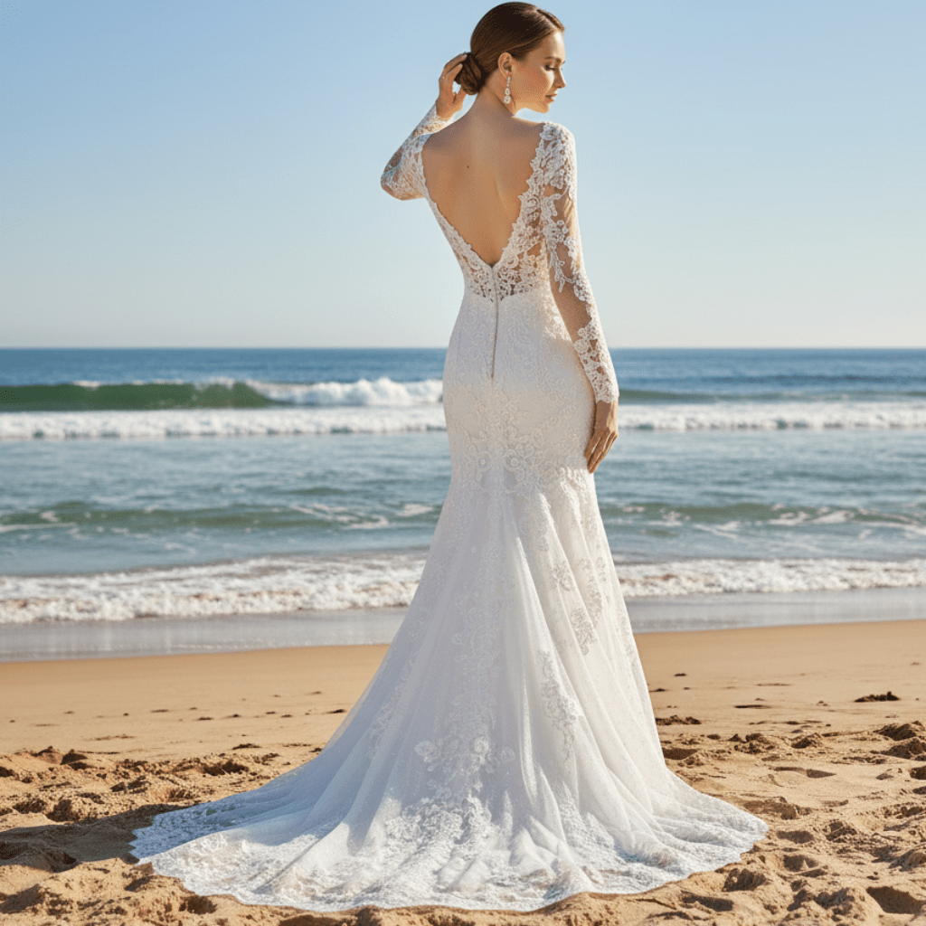 Princess Fit Flare Lace Wedding Dress with Long Sleeve - Rosymae