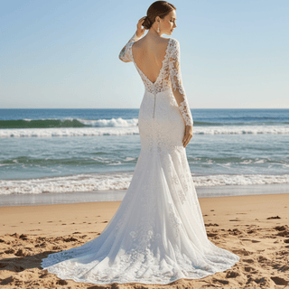 Princess Fit Flare Lace Wedding Dress with Long Sleeve - Rosymae