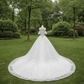 Princess Floral Lace Ball Gown Wedding Dress with Off the Shoulder - Rosymae