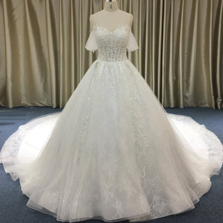 Princess Floral Lace Ball Gown Wedding Dress with Off the Shoulder - Rosymae