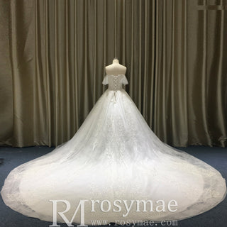 Princess Floral Lace Ball Gown Wedding Dress with Off the Shoulder - Rosymae