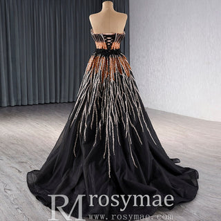 Princess Formal Gown Gorgeous Black Handmade Sequins Prom Dress - Rosymae