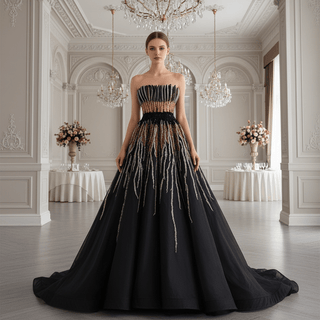 Princess Formal Gown Gorgeous Black Handmade Sequins Prom Dress - Rosymae