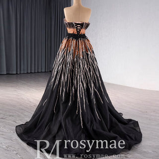 Princess Formal Gown Gorgeous Black Handmade Sequins Prom Dress - Rosymae