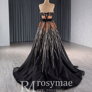 Princess Formal Gown Gorgeous Black Handmade Sequins Prom Dress - Rosymae