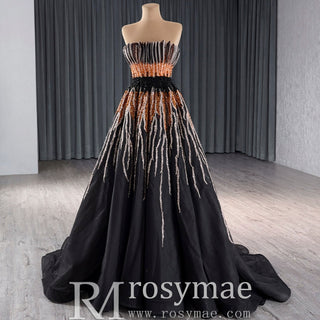 Princess Formal Gown Gorgeous Black Handmade Sequins Prom Dress - Rosymae