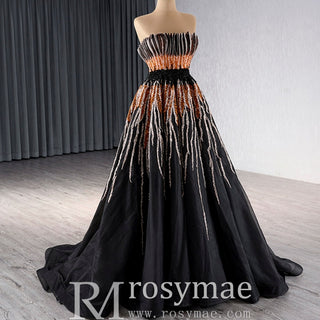 Princess Formal Gown Gorgeous Black Handmade Sequins Prom Dress - Rosymae