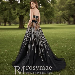 Princess Formal Gown Gorgeous Black Handmade Sequins Prom Dress - Rosymae