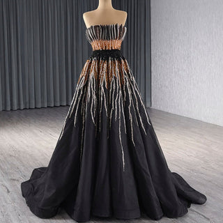 Princess Formal Gown Gorgeous Black Handmade Sequins Prom Dress - Rosymae