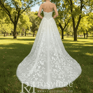 Princess Lace Overlay Ball Gown Wedding Dress with Sweetheart - Rosymae