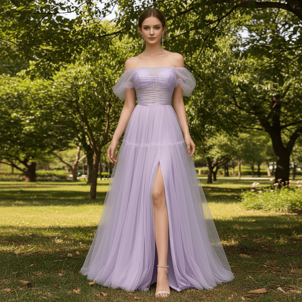 lilac princess prom dress Lilac Floral Wedding Dress Tea Length One Shoulder Prom Dresses Prince SELINADRESS