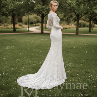 Princess Long Sleeve Mermaid Wedding Dress with Long Train - Rosymae