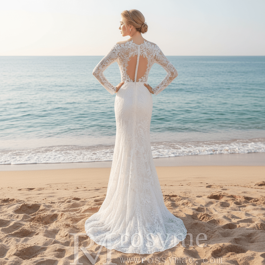 Princess Long Sleeve Mermaid Wedding Dress with Long Train - Rosymae