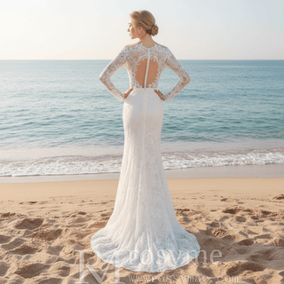 Princess Long Sleeve Mermaid Wedding Dress with Long Train - Rosymae