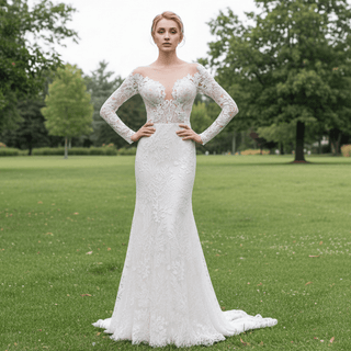 Princess Long Sleeve Mermaid Wedding Dress with Long Train - Rosymae