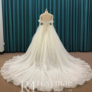 Princess Luxury Big Train Ball Gown Wedding Dress with Off Shoulder - Rosymae