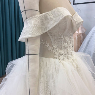 Princess Luxury Big Train Ball Gown Wedding Dress with Off Shoulder - Rosymae