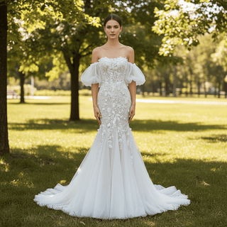 Princess Off the Shoulder Tulle Lace Wedding Dress - Rosymae