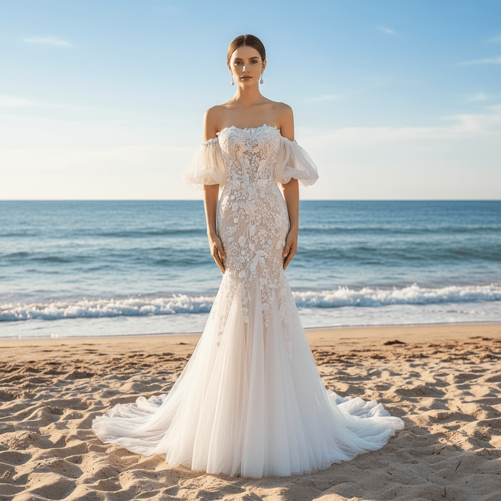 Princess Off the Shoulder Tulle Lace Wedding Dress - Rosymae