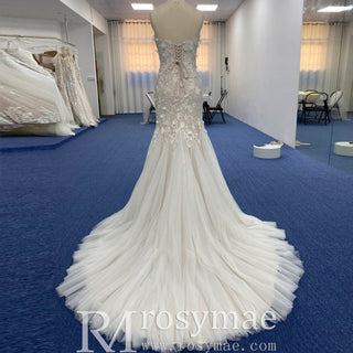 Princess Off the Shoulder Tulle Lace Wedding Dress - Rosymae