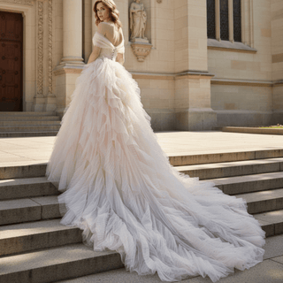 Princess Ruffle Tulle Wedding Dress with Off the Shoulder - Rosymae