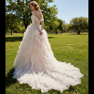 Princess Ruffle Tulle Wedding Dress with Off the Shoulder - Rosymae