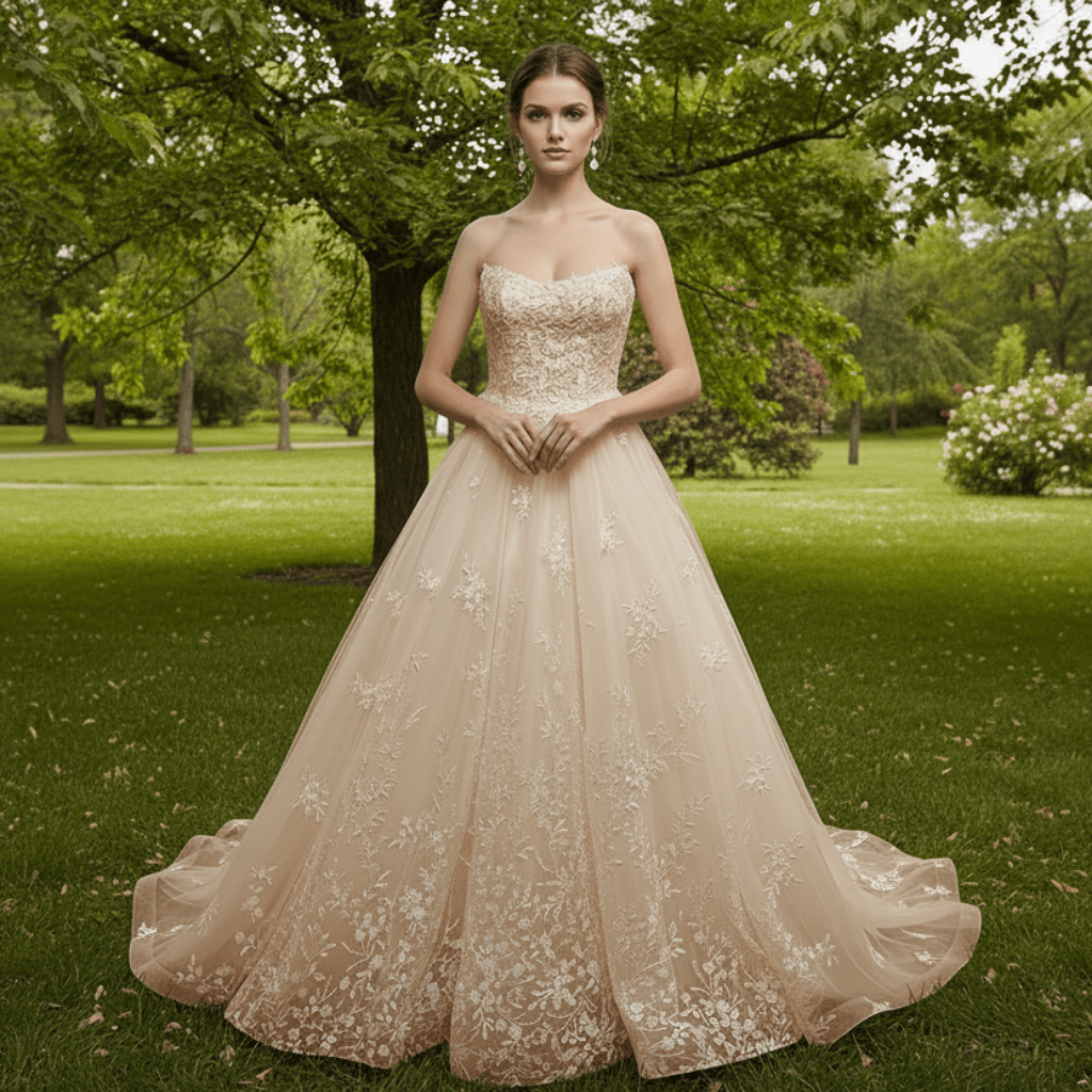 Princess Scoop Neckline Floral Lace A Line Wedding Dress - Rosymae