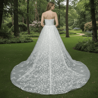 Princess Scoop Neckline Floral Lace A Line Wedding Dress - Rosymae