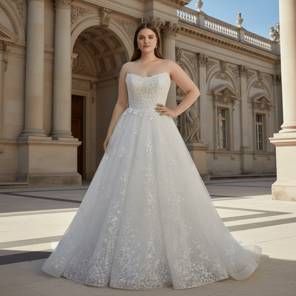 Princess Scoop Neckline Floral Lace A Line Wedding Dress - Rosymae