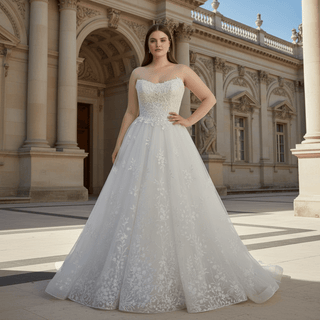 Princess Scoop Neckline Floral Lace A Line Wedding Dress - Rosymae