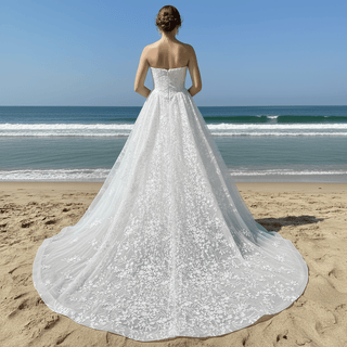 Princess Scoop Neckline Floral Lace A Line Wedding Dress - Rosymae