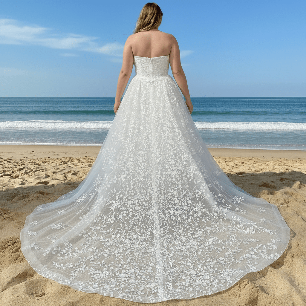 Princess Scoop Neckline Floral Lace A Line Wedding Dress - Rosymae