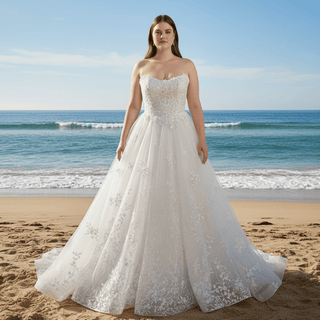 Princess Scoop Neckline Floral Lace A Line Wedding Dress - Rosymae