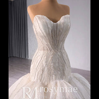 Princess Sparkly Sequins Bridal Trumpet Wedding Dress - Rosymae