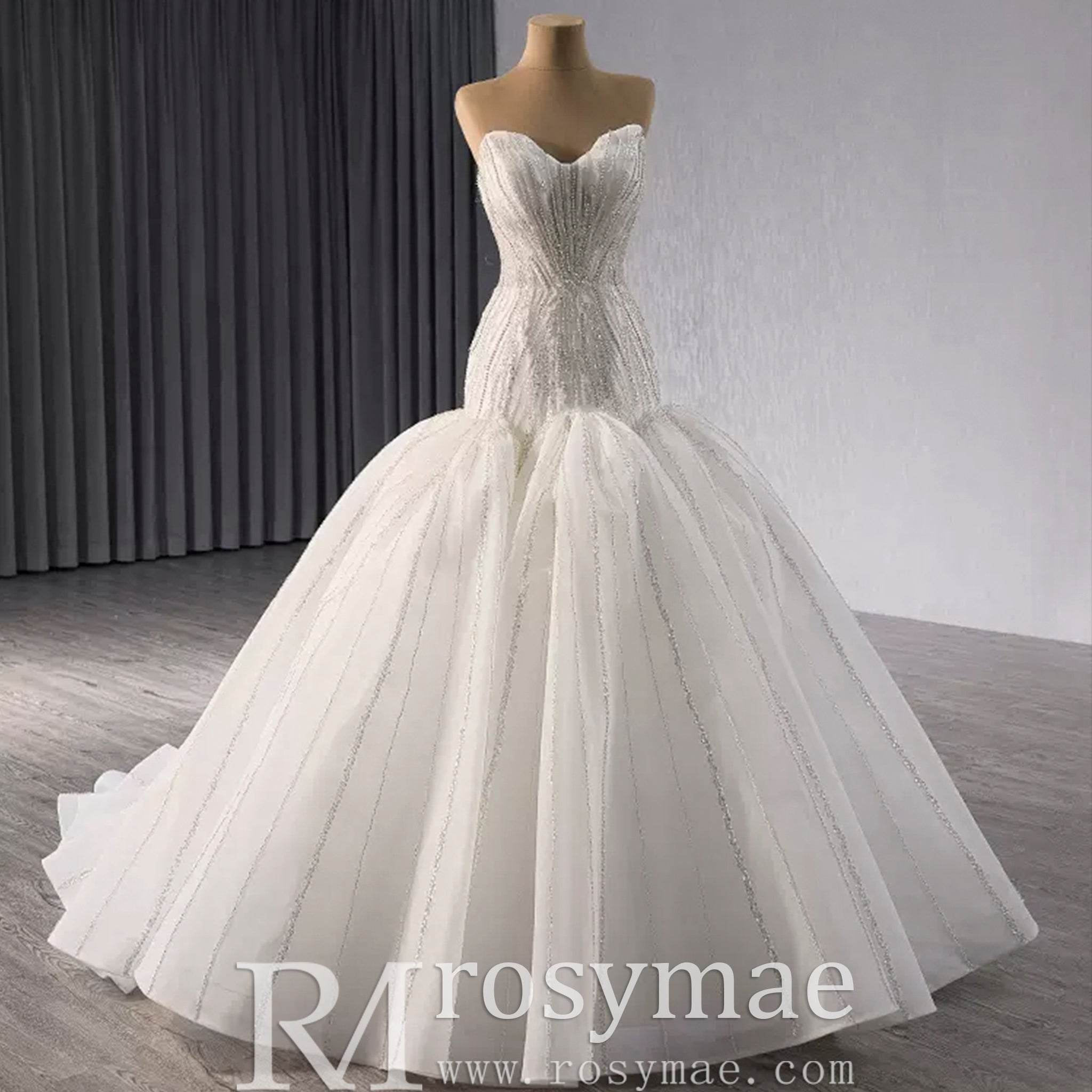 Princess Sparkly Sequins Bridal Trumpet Wedding Dress - Rosymae
