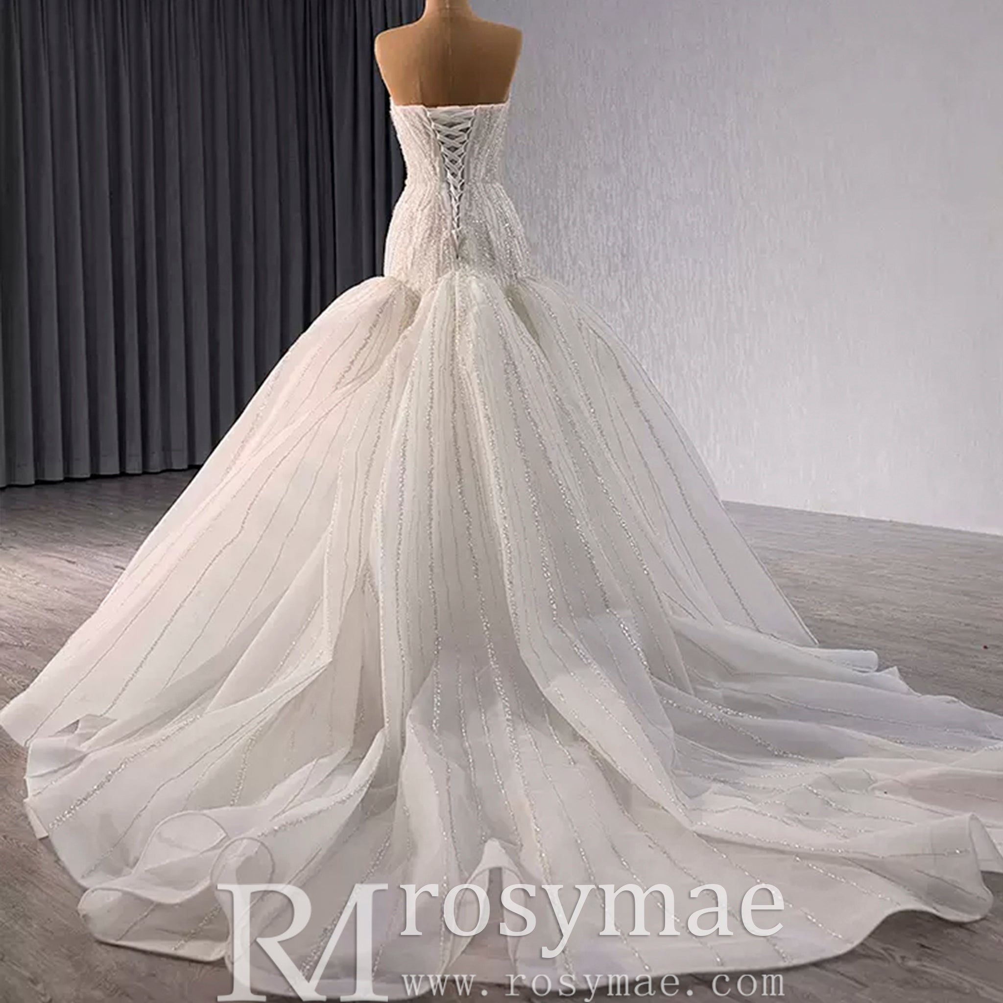 Princess Sparkly Sequins Bridal Trumpet Wedding Dress - Rosymae