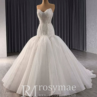 Princess Sparkly Sequins Bridal Trumpet Wedding Dress - Rosymae