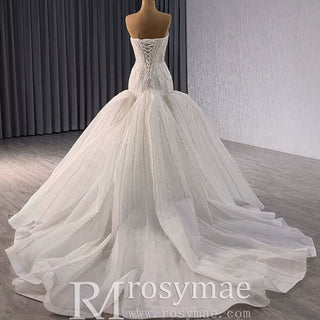 Princess Sparkly Sequins Bridal Trumpet Wedding Dress - Rosymae
