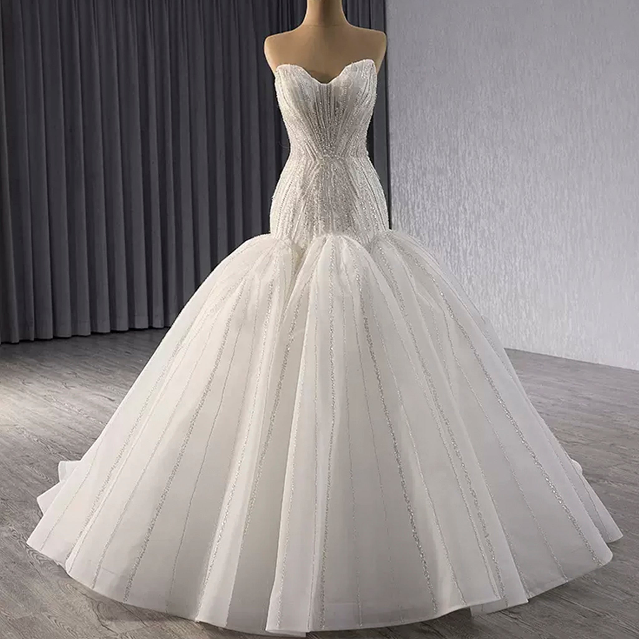Princess Sparkly Sequins Bridal Trumpet Wedding Dress - Rosymae